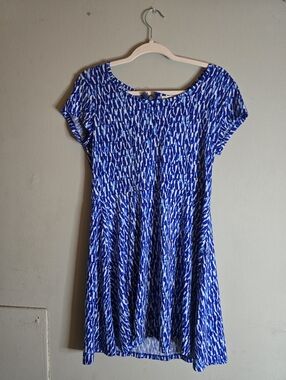 Michael Kors Royal Blue and White Patterned Short Sleeve Skater Dress